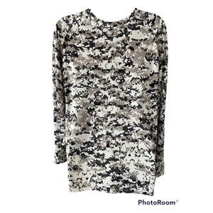 Digital Camo white black gray Long Sleeve Shirt - Adult S